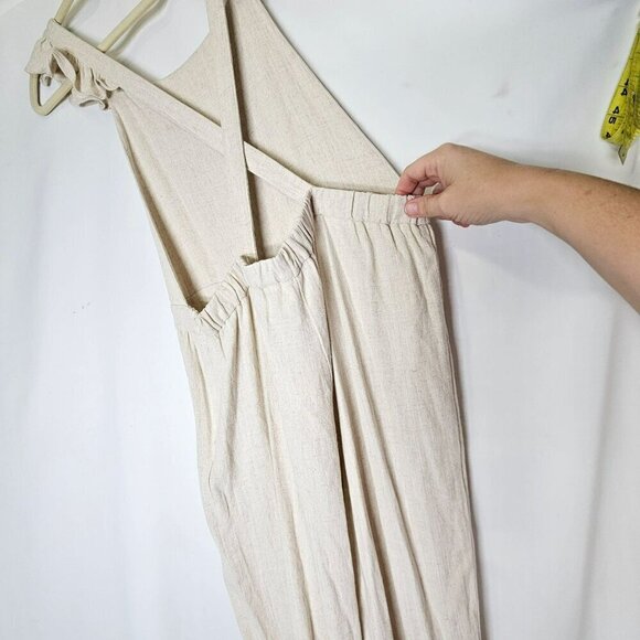 Hem & Thread NWT Beige Linen Viscose Jumpsuit With Ruffled‎ Adjustable Straps L - Picture 12 of 16
